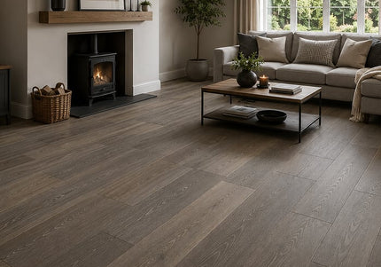 Smoked Grey Classic Grade Brushed Matt Lacquered Engineered Oak Flooring