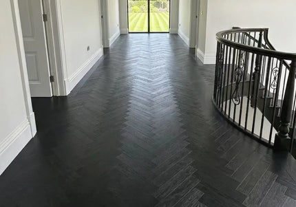 Galaxy Black Brushed Lacquered Engineered Herringbone Flooring