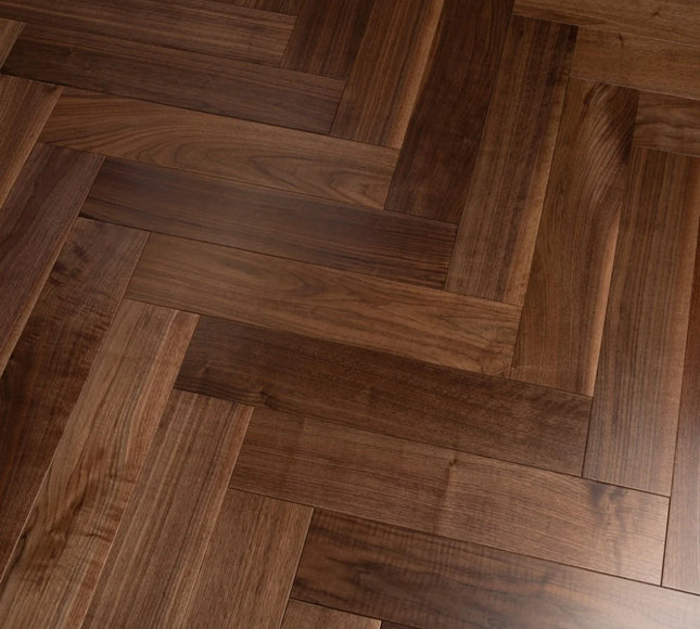 Walnut UV Lacquered Engineered Herringbone Flooring