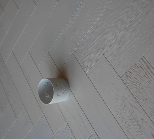White Brushed Oak Herringbone Flooring | Pukka Flooring