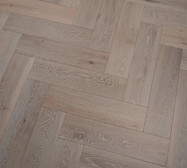 White Washed Brushed Lacquered Click Engineered Herringbone Flooring