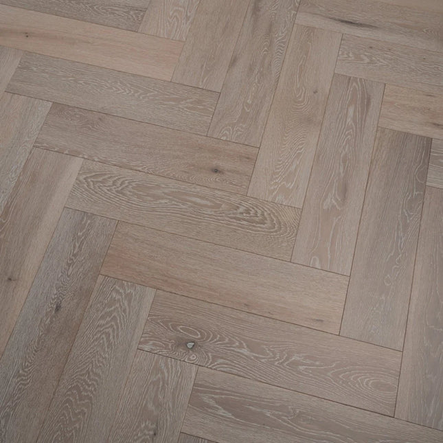 White Washed Brushed Lacquered Click Engineered Herringbone Flooring