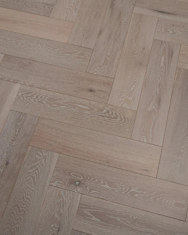 White Washed Brushed Lacquered Click Engineered Herringbone Flooring