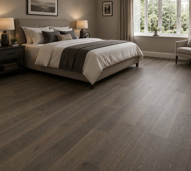 Smoked Grey Classic Grade Brushed Matt Lacquered Engineered Oak Flooring