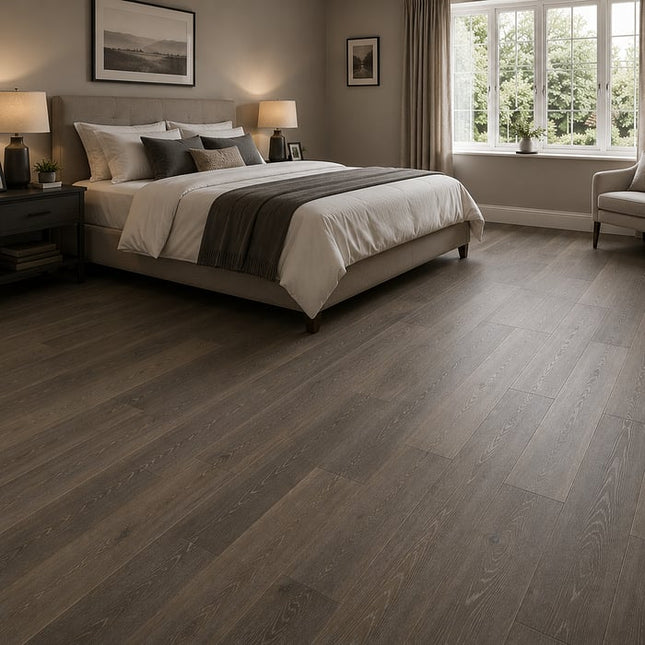 Smoked Grey Classic Grade Brushed Matt Lacquered Engineered Oak Flooring