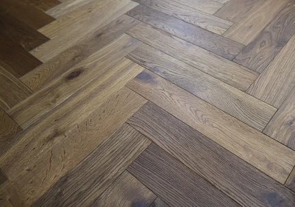 Smoked Brushed Oiled Engineered Herringbone Flooring