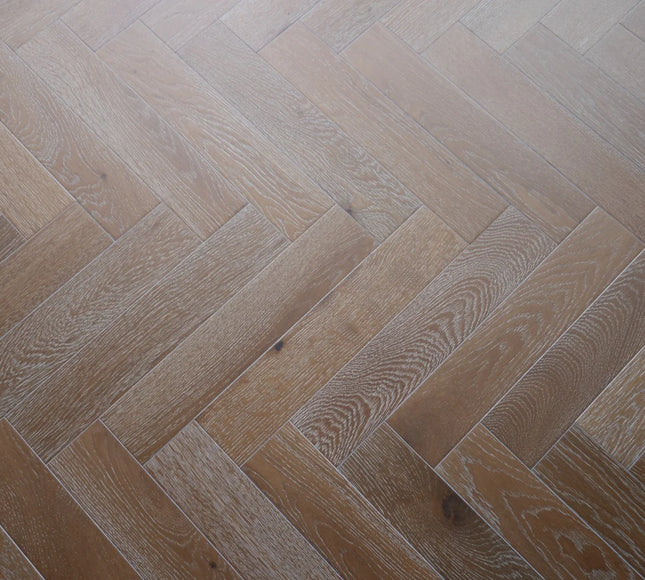 Smoked White Brushed Oiled Engineered Herringbone Flooring