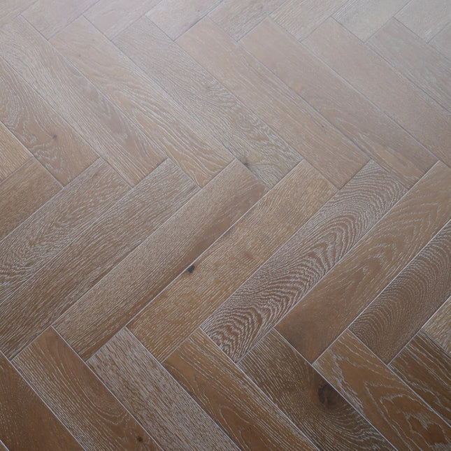 Smoked White Brushed Oiled Engineered Herringbone Flooring