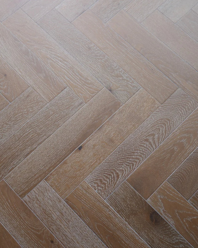 Smoked White Brushed Oiled Engineered Herringbone Flooring