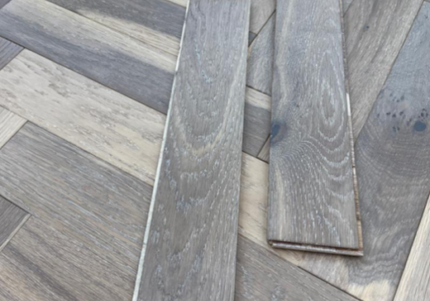 Mystic Smoked Grey Brushed Lacquered Engineered Herringbone Flooring