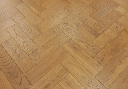 Golden Smoke Brushed & Oiled Solid Oak Herringbone Flooring