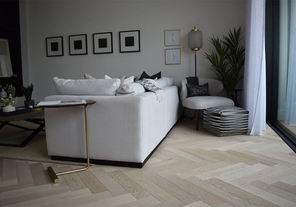 Brushed White UV Oiled Engineered Herringbone Flooring