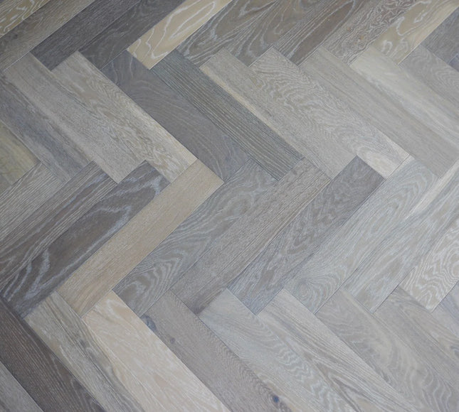 Smoke Grey Brushed UV Oiled Engineered Herringbone Flooring