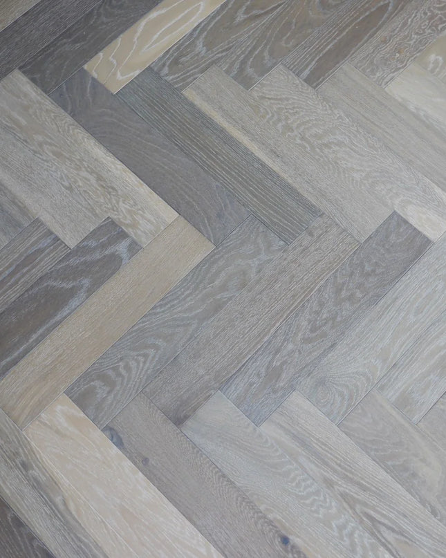 Smoke Grey Brushed UV Oiled Engineered Herringbone Flooring