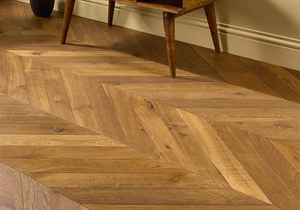 Classic Smoked Brushed UV Oiled Engineered Chevron Oak Flooring