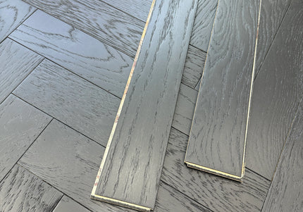 Galaxy Black Brushed Lacquered Engineered Herringbone Flooring