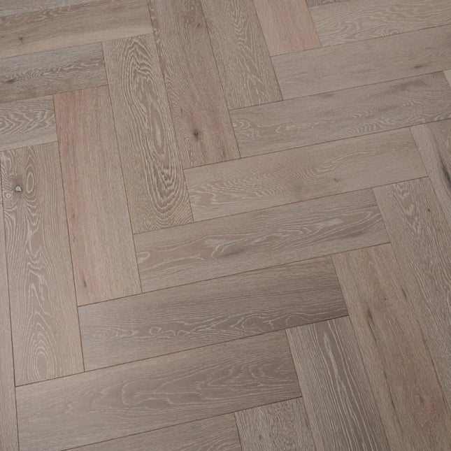 White Washed Brushed Lacquered Click Engineered Herringbone Flooring