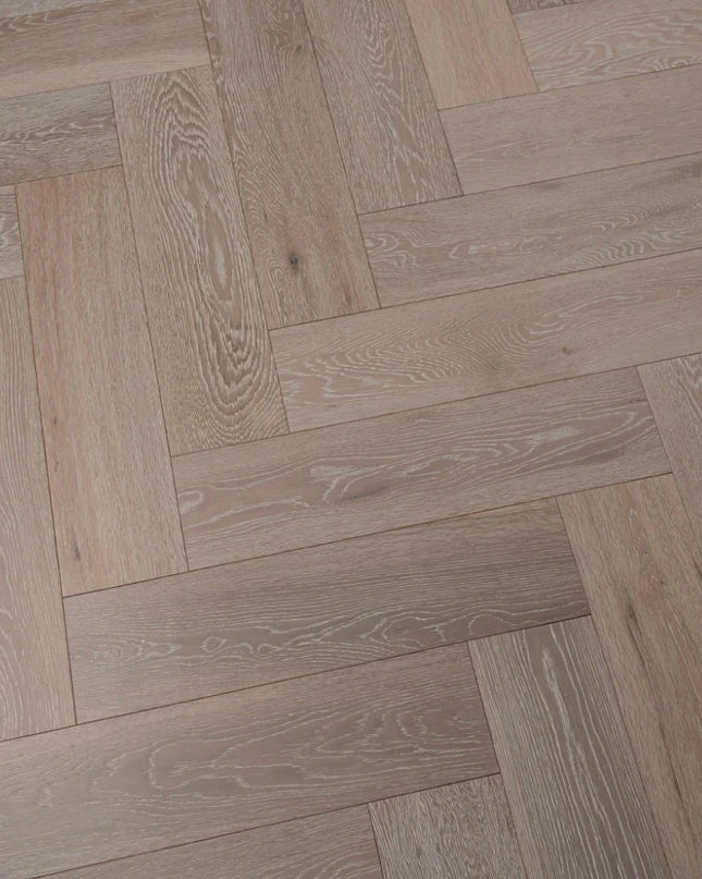 White Washed Brushed Lacquered Click Engineered Herringbone Flooring