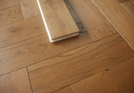 Golden Smoke Brushed & Oiled Solid Oak Herringbone Flooring