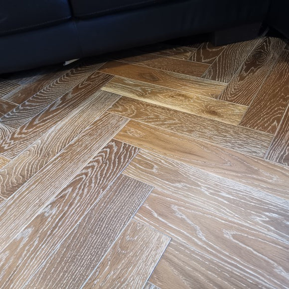 Smoked White UV Oiled Engineered Oak Herringbone Flooring | Pukka Flooring