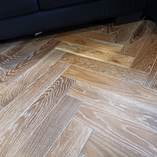 Smoked White UV Oiled Engineered Oak Herringbone Flooring | Pukka Flooring