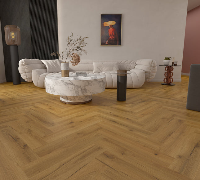 Smoked Oak Herringbone Dryback LVT Flooring | Pukka Flooring