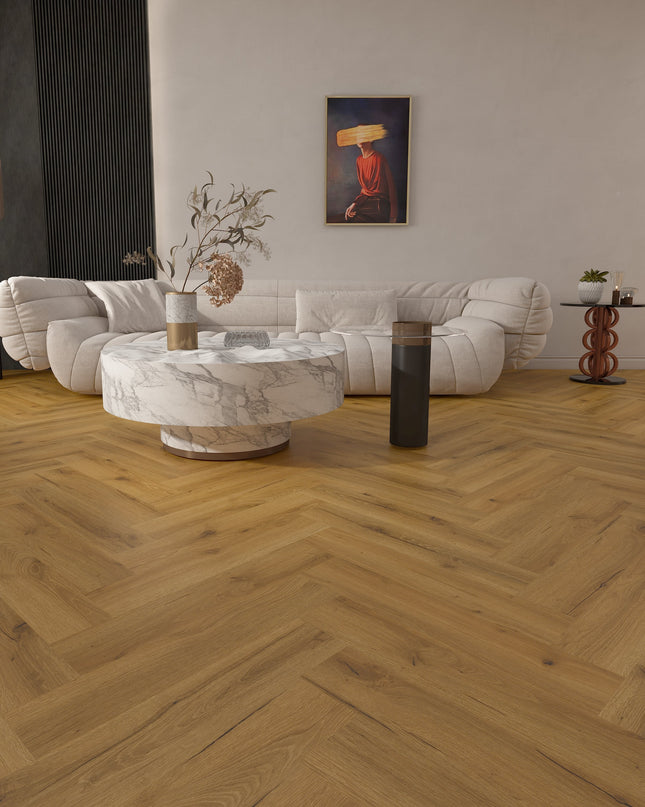 Smoked Oak Herringbone Dryback LVT Flooring | Pukka Flooring