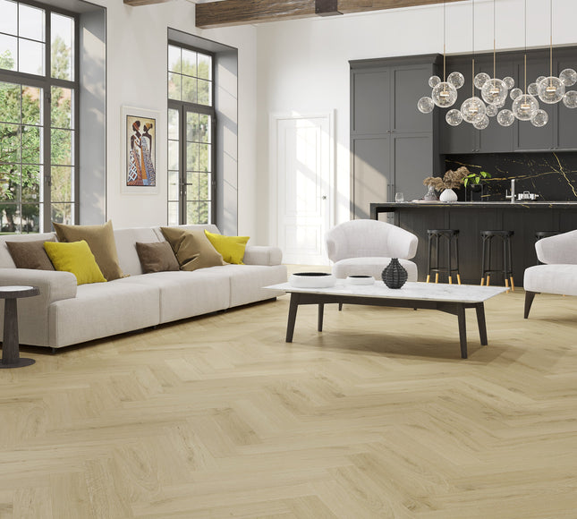 SPC Herringbone – Nordic White – Minimal White with Embossed Texture for Scandinavian Look| Pukka Flooring