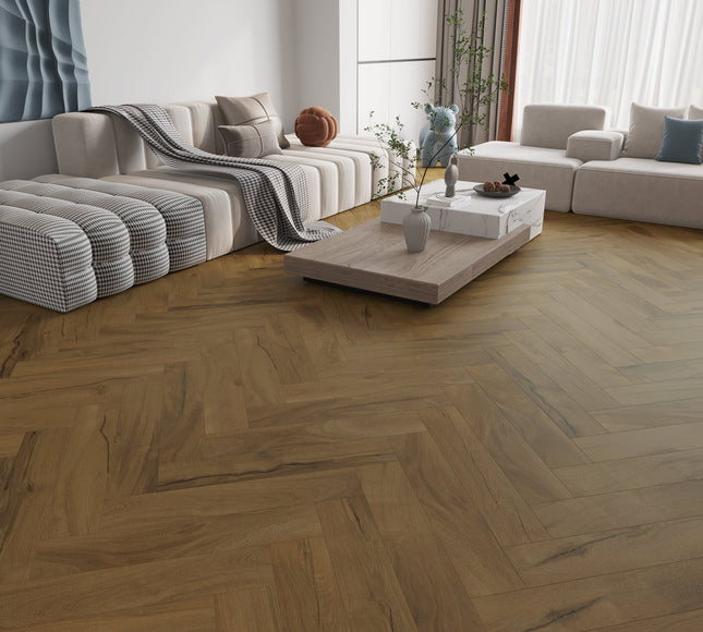 SPC Herringbone – Vintage Walnut – Dark Walnut Finish for Timeless Flooring Style| Pukka Flooring