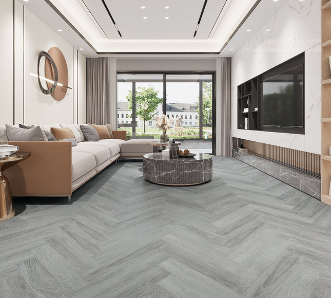 SPC Herringbone – French Grey – Soft Grey with Realistic Grain for Stylish Flooring| Pukka Flooring