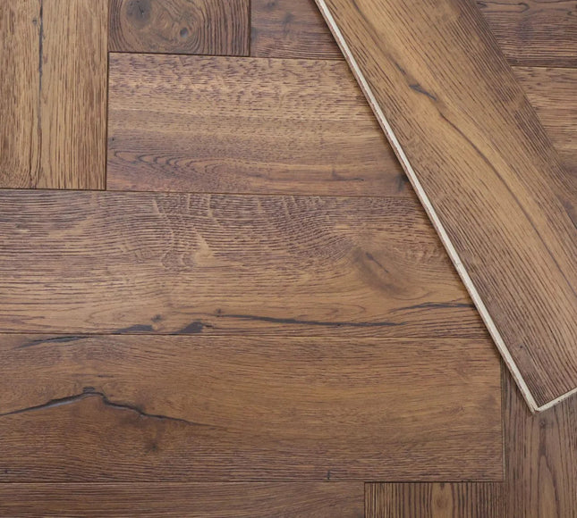 Herringbone Engineered Wood Flooring – Oak, Antique Brown – DIY Box Flooring | Pukka Flooring