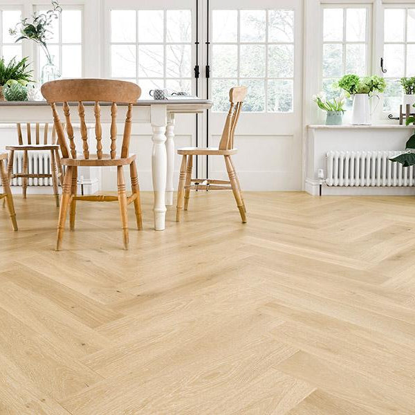 14 x 130mm Herringbone Engineered Oak – Whitened Oak Brushed & Matt Lacquered