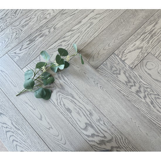 Artemis Grey Brushed Lacquered Parquet Flooring | Pukka Flooring