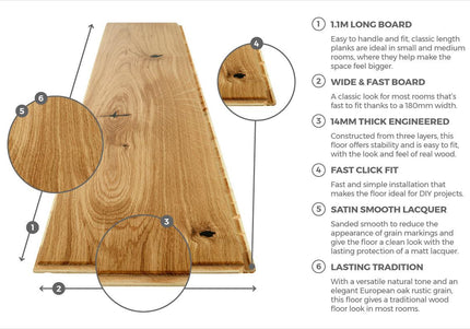 Pukka Flooring Oak Engineered Wood – Russet Oak Brushed & Matt Lacquered 14 x 180mm Long European Engineered Oak 4V Bevel