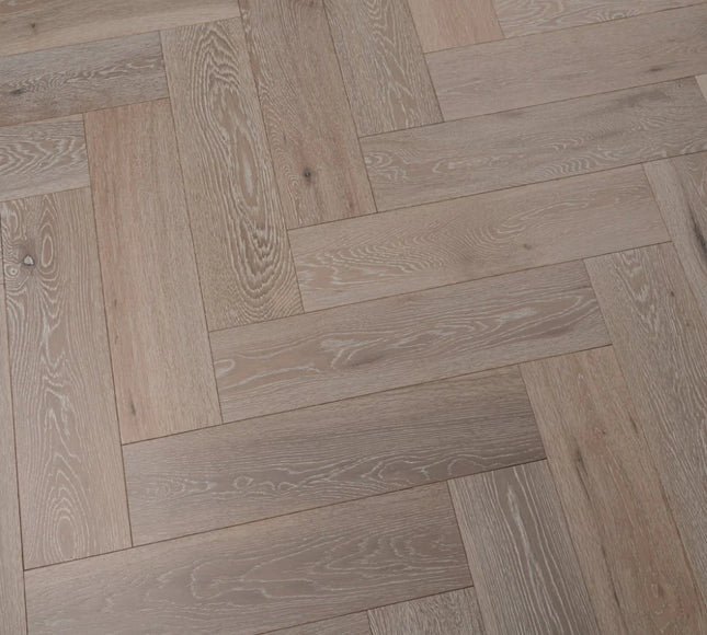 Herringbone Engineered Wood Flooring – Oak, White Washed B&Lac – DIY Box Flooring | Pukka Flooring