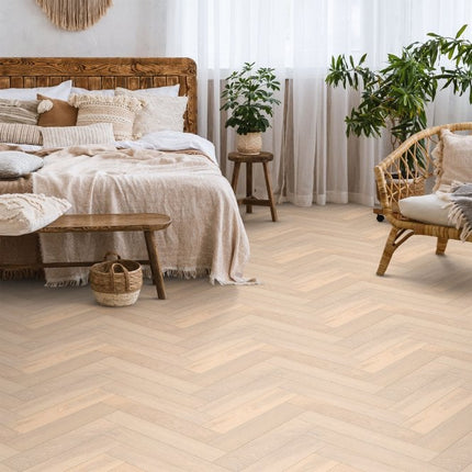 Brushed White Herringbone Oak Engineered Wood Flooring | Pukka Flooring