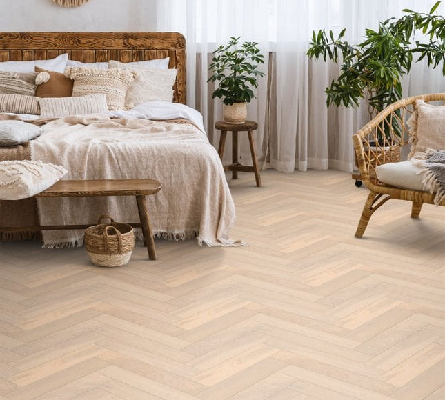 Brushed White Herringbone Oak Engineered Wood Flooring | Pukka Flooring