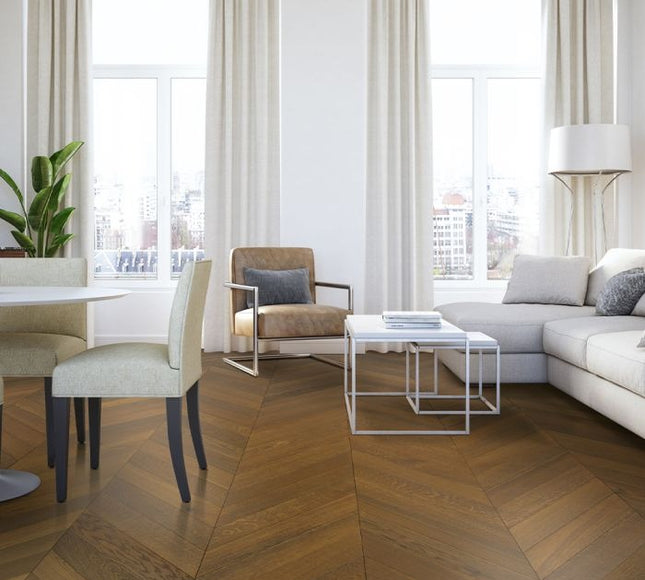 Smoked Unfinished Oak Chevron Engineered Flooring | Pukka Flooring