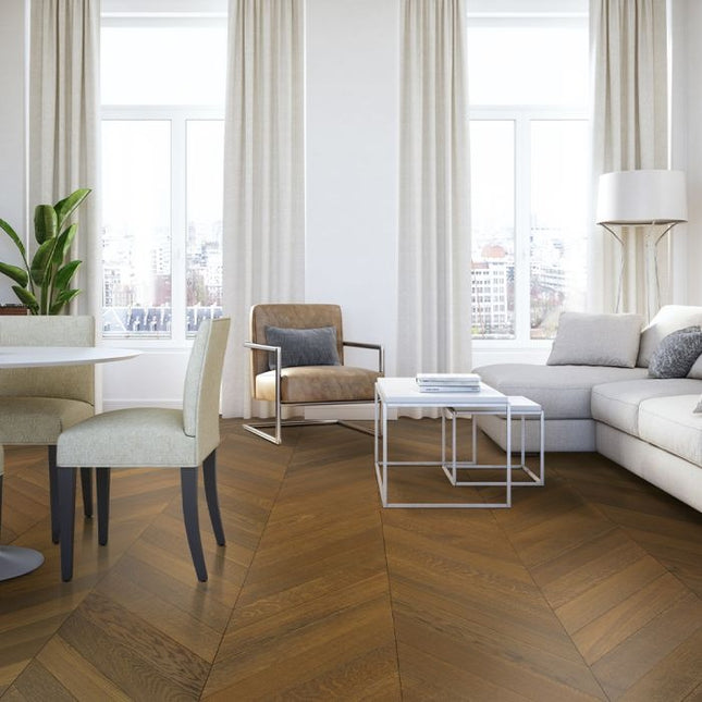 Smoked Unfinished Oak Chevron Engineered Flooring | Pukka Flooring