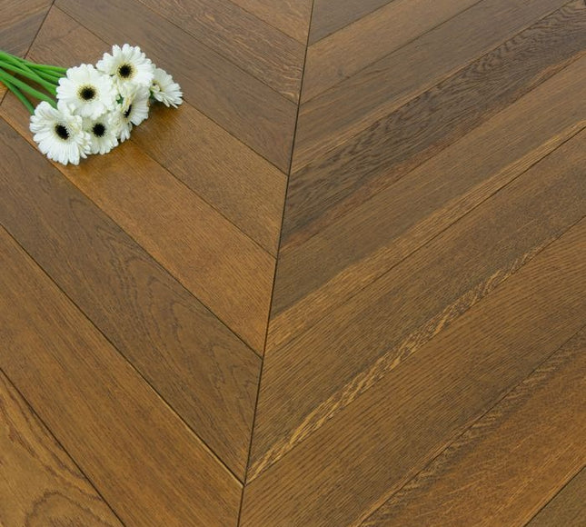 Smoked Unfinished Oak Chevron Engineered Flooring | Pukka Flooring