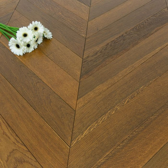 Smoked Unfinished Oak Chevron Engineered Flooring | Pukka Flooring