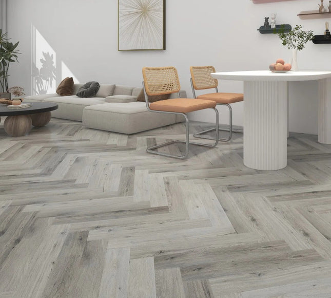 Manor Grey Oak Herringbone Dryback  LVT Flooring | Pukka Flooring
