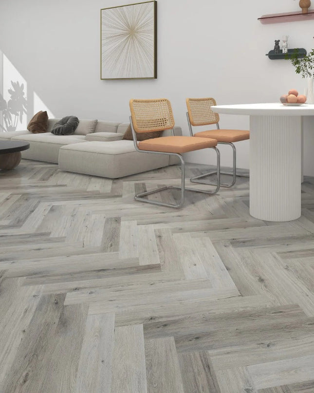 Manor Grey Oak Herringbone Dryback  LVT Flooring | Pukka Flooring