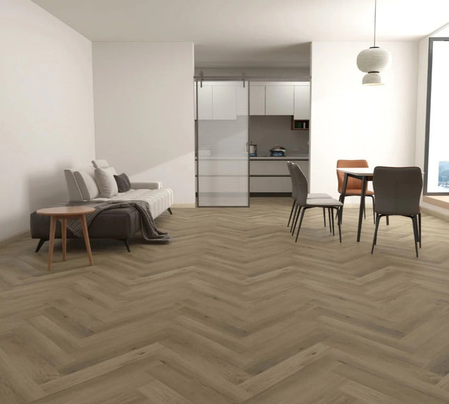 Light Beige Herringbone Dryback LVT Flooring | Pukka Flooring.
