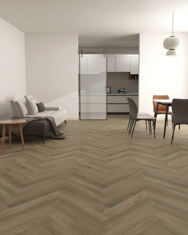 Light Beige Herringbone Dryback LVT Flooring | Pukka Flooring.