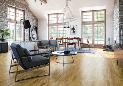 Pukka Flooring European 4-Strip Engineered Oak – 14 x 207mm Multi-Strip European Engineered Oak – Natural Oak Lacquered 4-Strip Sq Edge