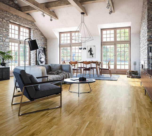 Pukka Flooring European 4-Strip Engineered Oak – 14 x 207mm Multi-Strip European Engineered Oak – Natural Oak Lacquered 4-Strip Sq Edge