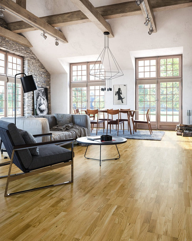 Pukka Flooring European 4-Strip Engineered Oak – 14 x 207mm Multi-Strip European Engineered Oak – Natural Oak Lacquered 4-Strip Sq Edge