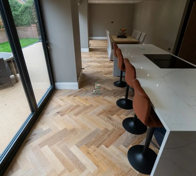 Dark Smoked B&UV Oiled  Limed Engineered Oak Herringbone Flooring | Pukka Flooring