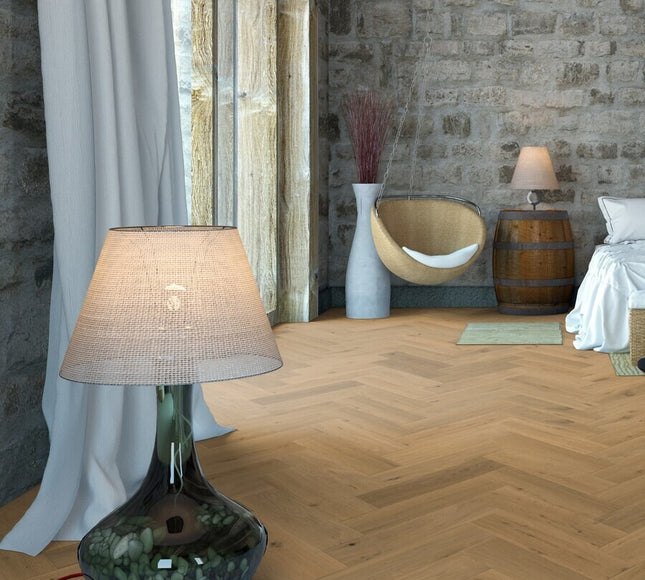 Pukka Flooring Engineered Oak Flooring – 12 x 150mm Click Engineered Oak Herringbone – Natural Oak Brushed & Matt Lacquered